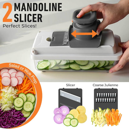 Vegetable Chopper Mandoline Slicer, Food Veggie Chopper, Cheese Grater, Onion Vegetable Cutter with Container, Dicer, Kitchen Gadgets & Essentials, White Sand/Grey