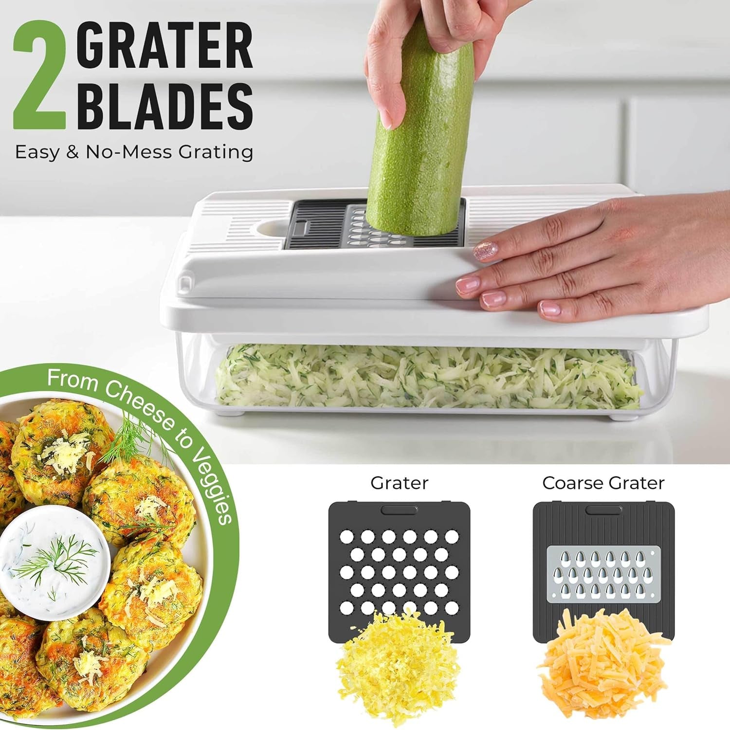 Vegetable Chopper Mandoline Slicer, Food Veggie Chopper, Cheese Grater, Onion Vegetable Cutter with Container, Dicer, Kitchen Gadgets & Essentials, White Sand/Grey