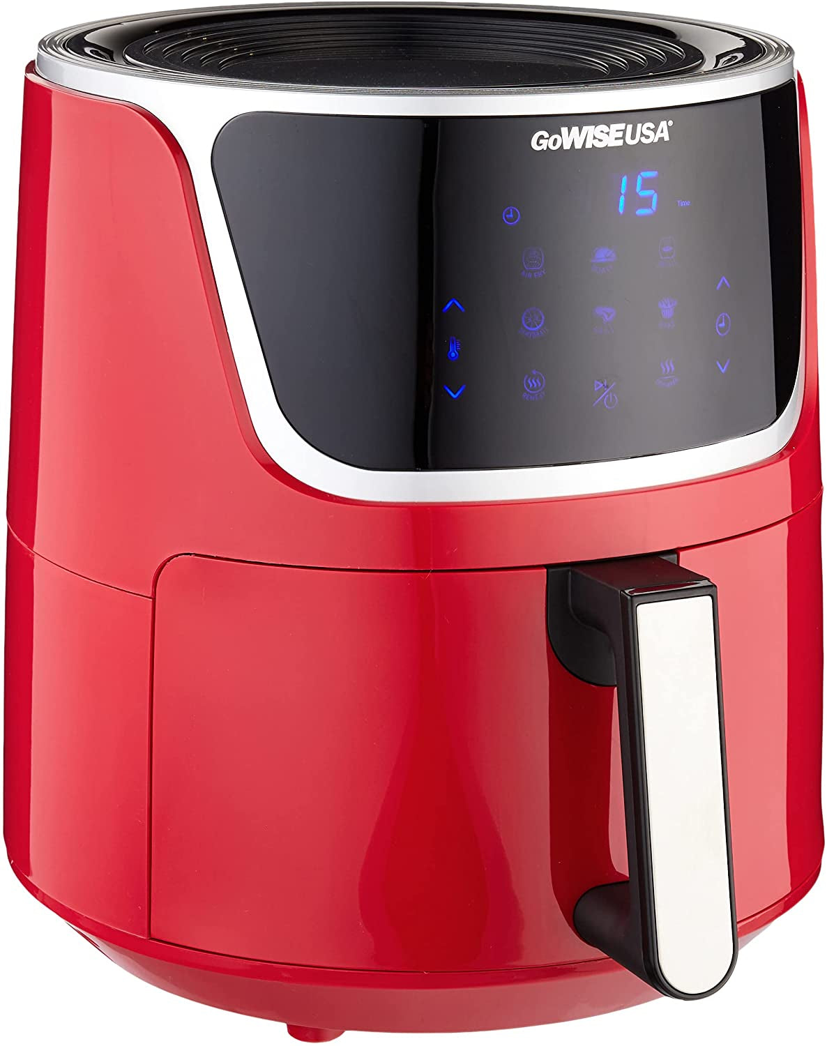 USA GW22957 7-Quart Electric Air Fryer with Dehydrator & 3 Stackable Racks, Digital Touchscreen with 8 Functions + Recipes, 7.0-Qt, Red/Silver