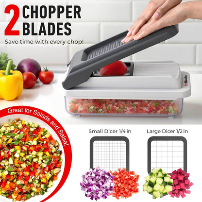 Vegetable Chopper Mandoline Slicer, Food Veggie Chopper, Cheese Grater, Onion Vegetable Cutter with Container, Dicer, Kitchen Gadgets & Essentials, White Sand/Grey
