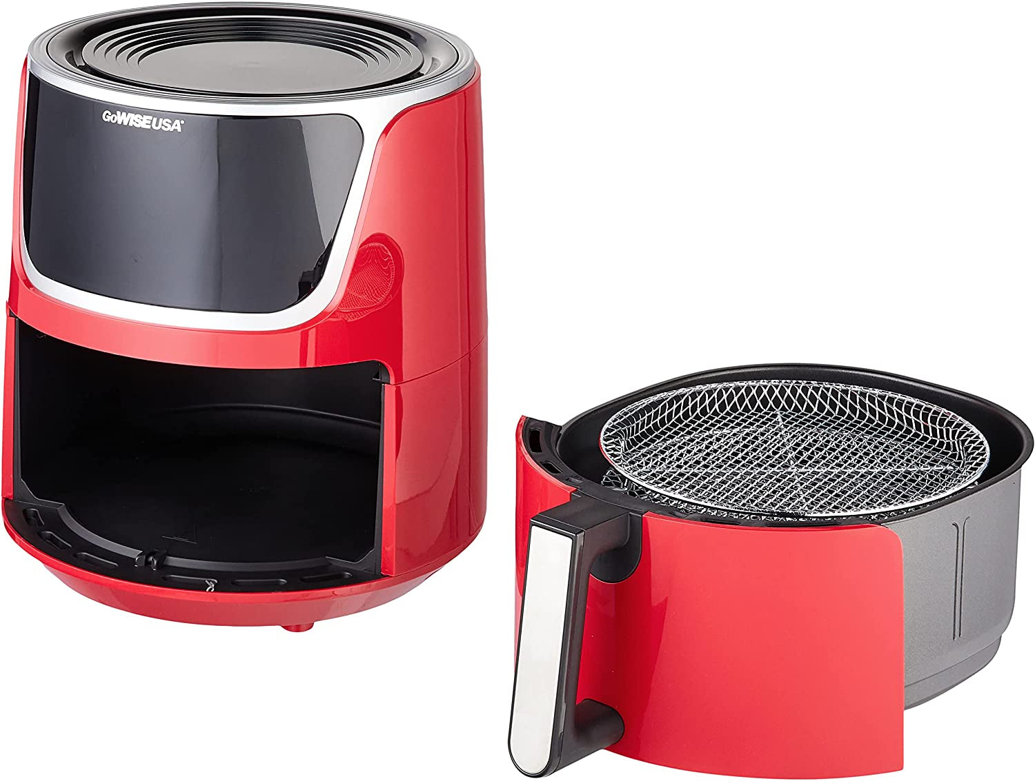 USA GW22957 7-Quart Electric Air Fryer with Dehydrator & 3 Stackable Racks, Digital Touchscreen with 8 Functions + Recipes, 7.0-Qt, Red/Silver